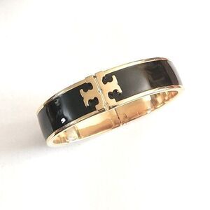 NWOT Tory Burch Kira Black Enameled Bangle Hinged Bracelet